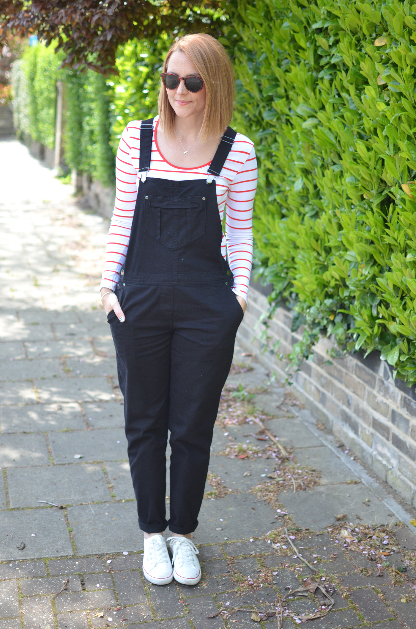 black-dungarees-striped-top
