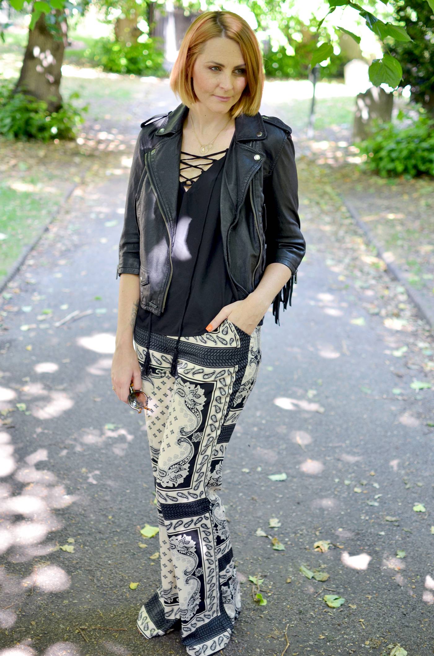 Leather Fringe Jacket and missguided trousers