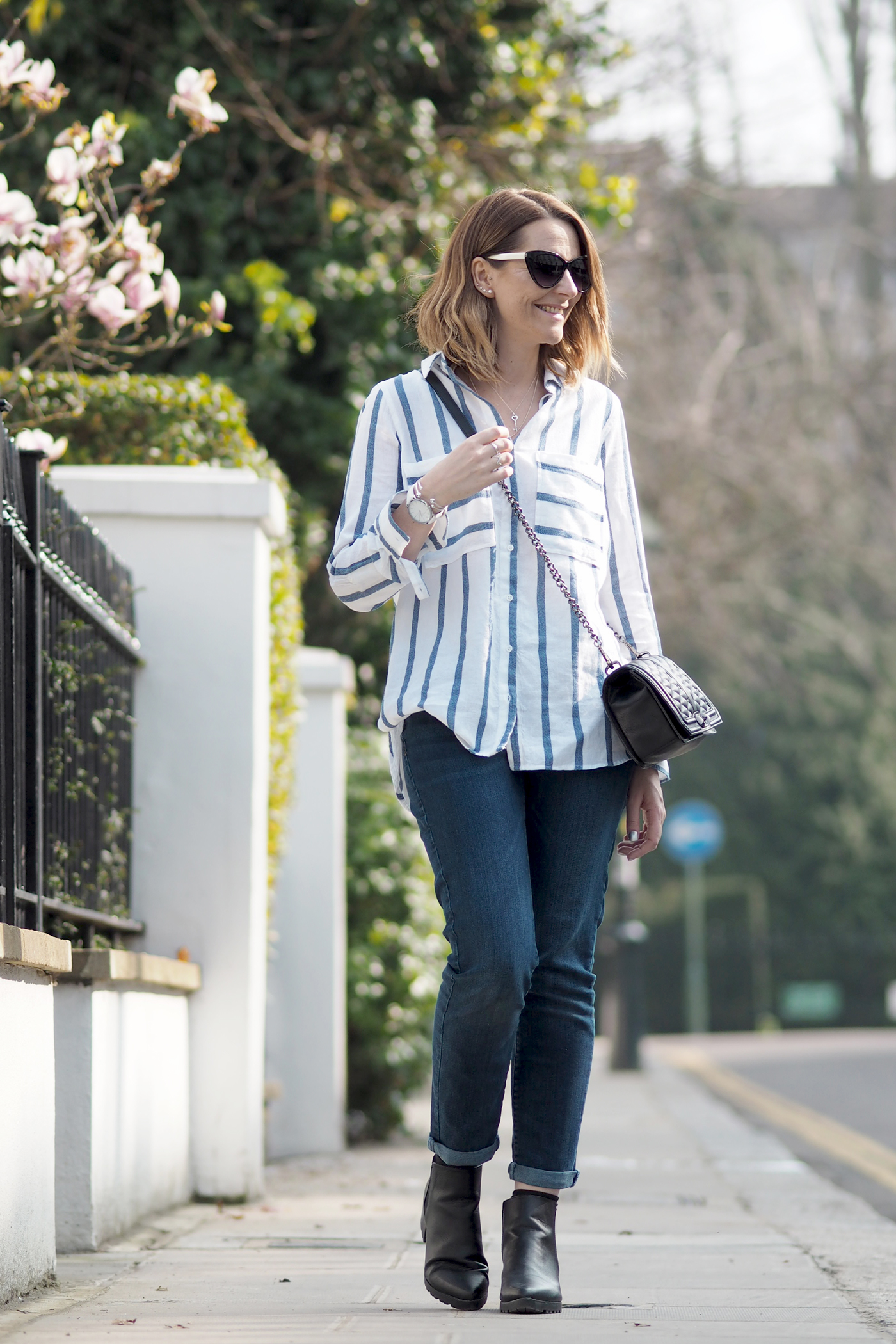 blue striped shirt outfit