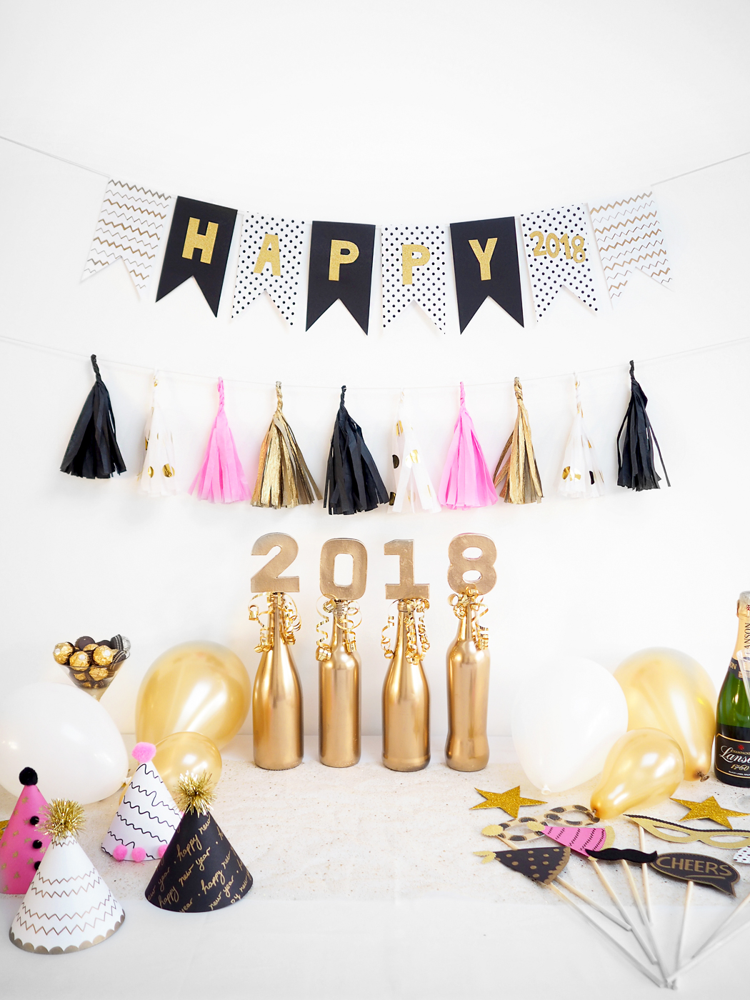 diy new years eve decorations pink & gold - bang on style