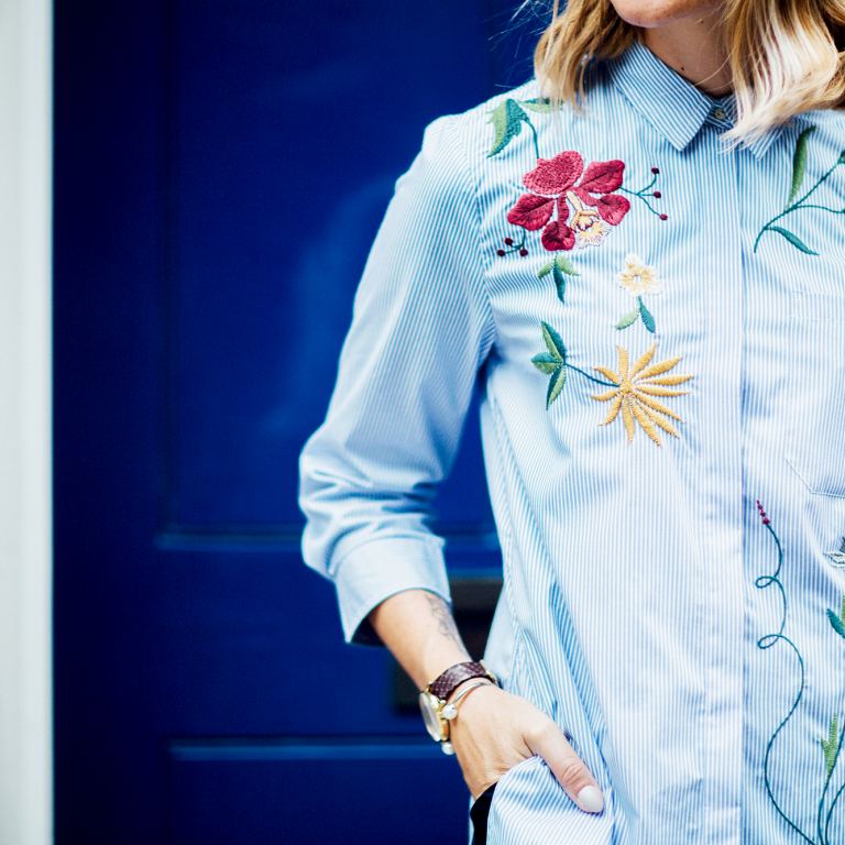 zara embroidered shirt outfit