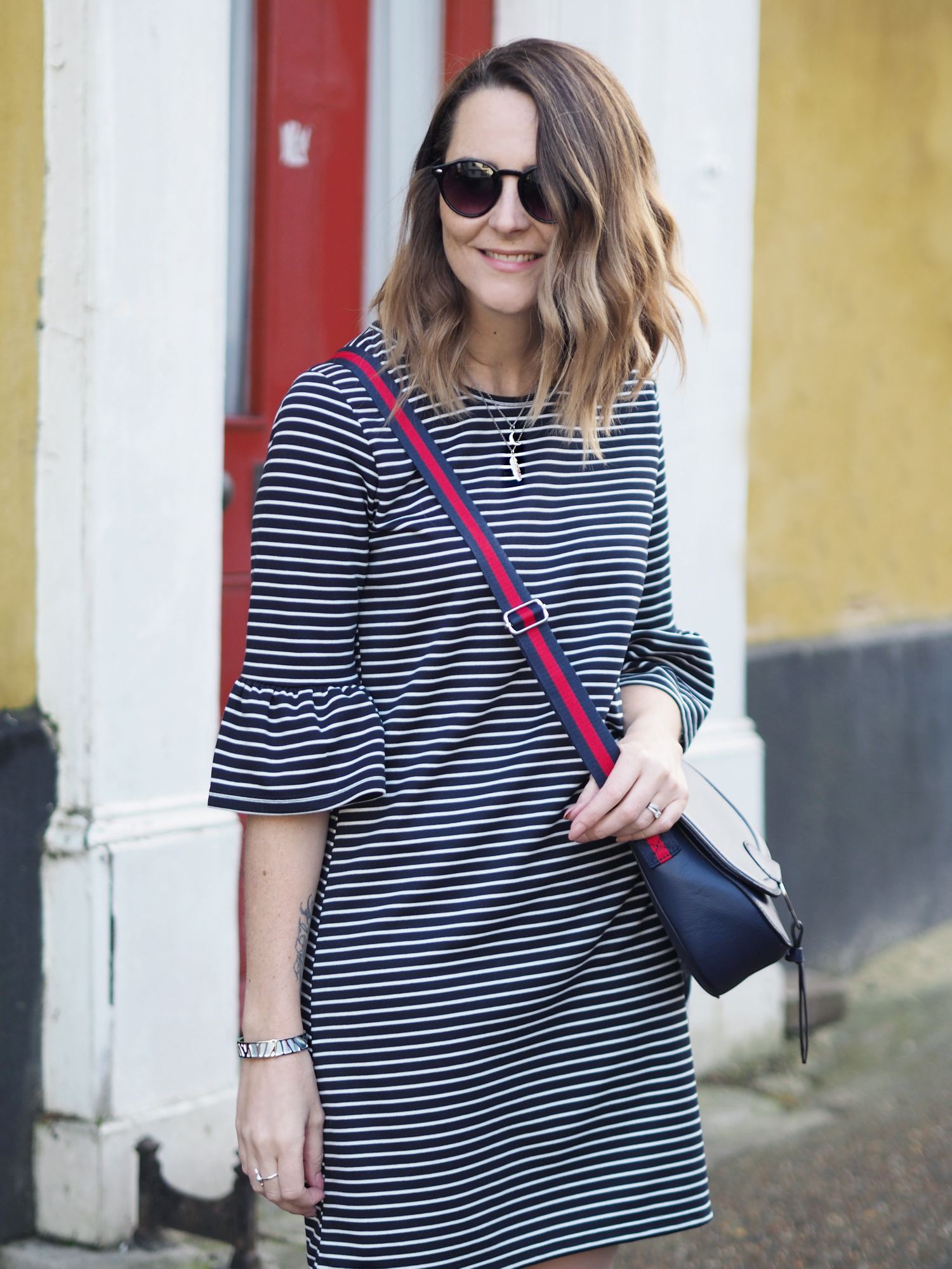primark striped dress with flared sleeve outfit