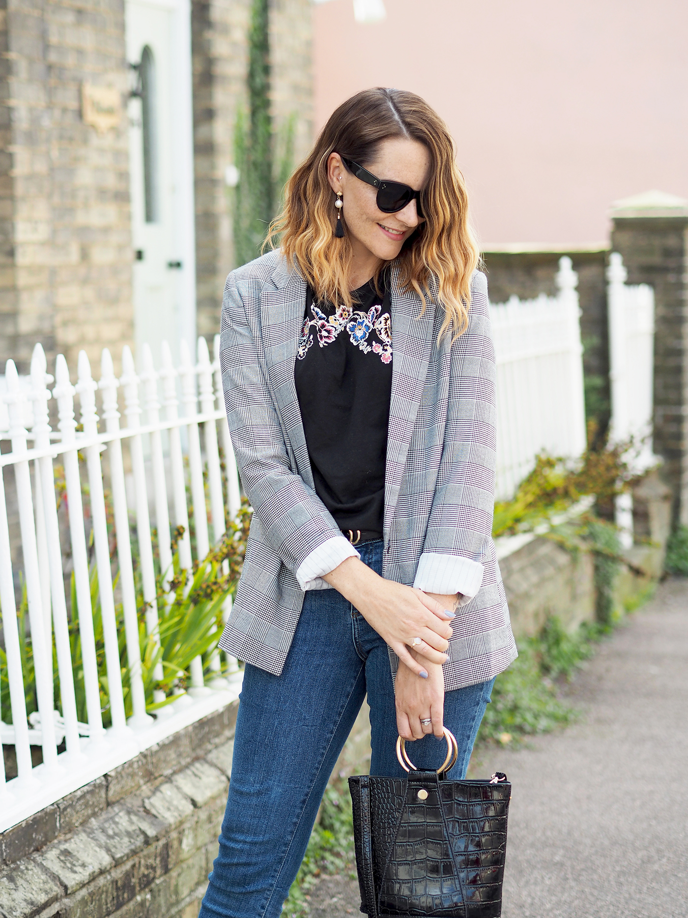 checked blazer casual outfit