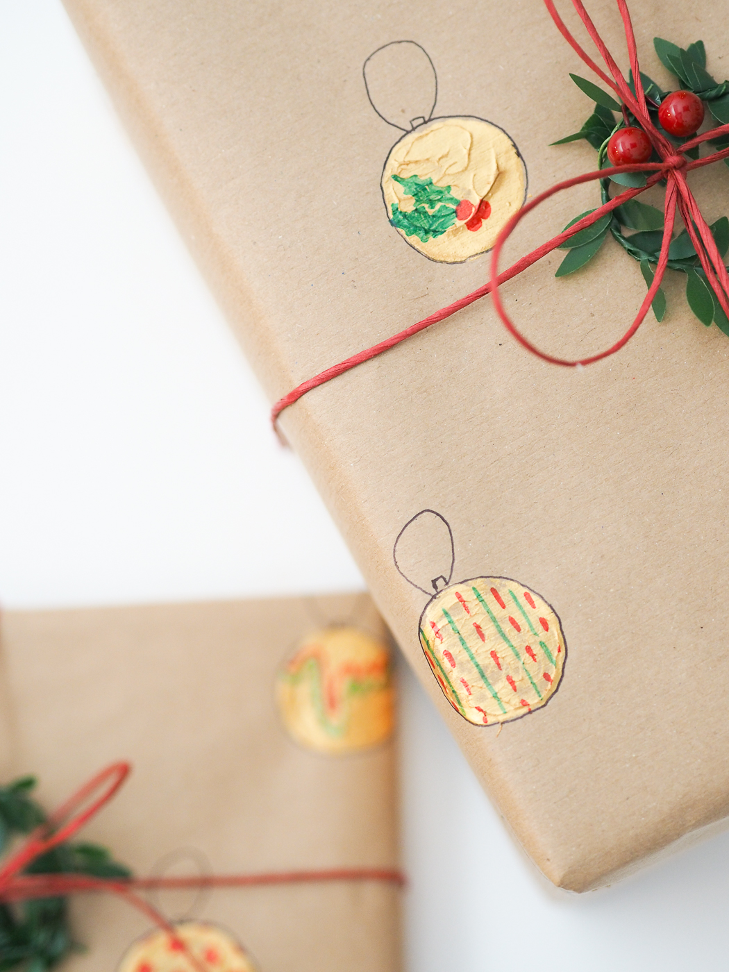 gold bauble painted diy wrapping paper