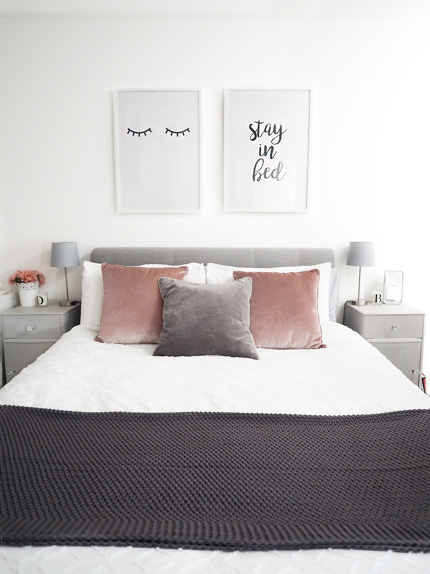 pink and grey scandi bedroom